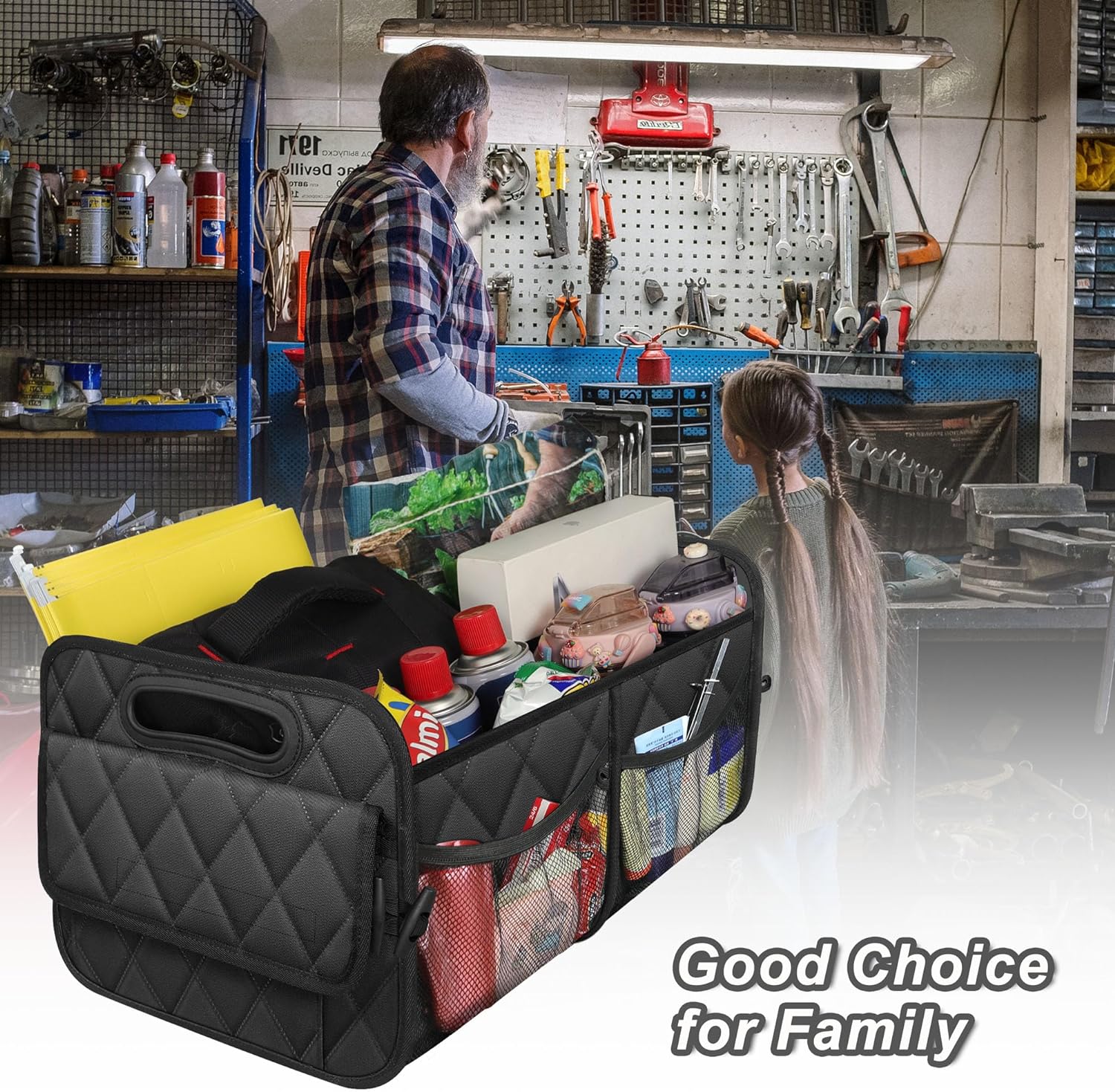 Foldable Trunk Organizer with Adjustable Compartments and Hook-and-Loop Base All Vera Mart