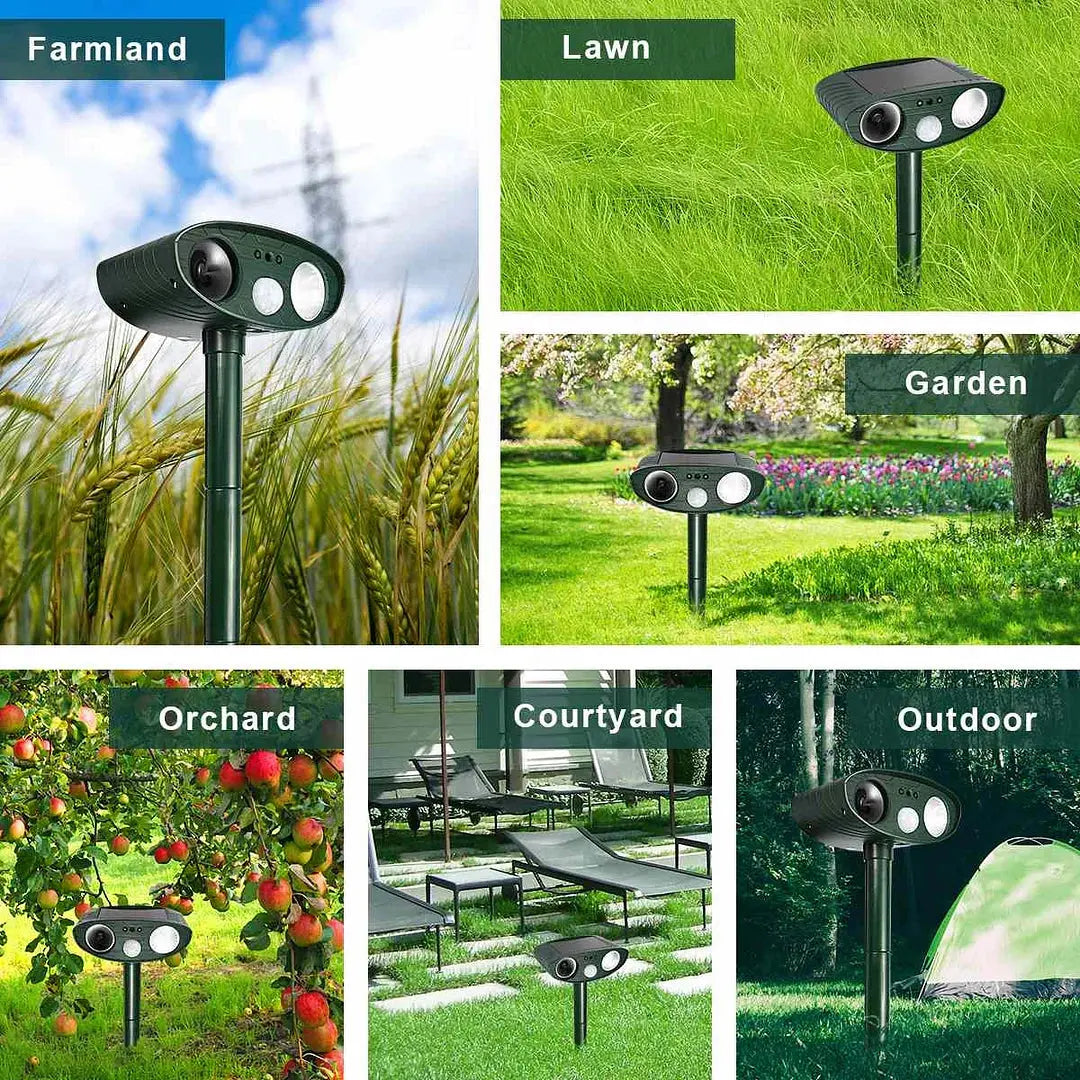 Solar Ultrasonic Deer Repeller with Motion Sensor and Dual Speakers, Weather Resistant All Vera Mart