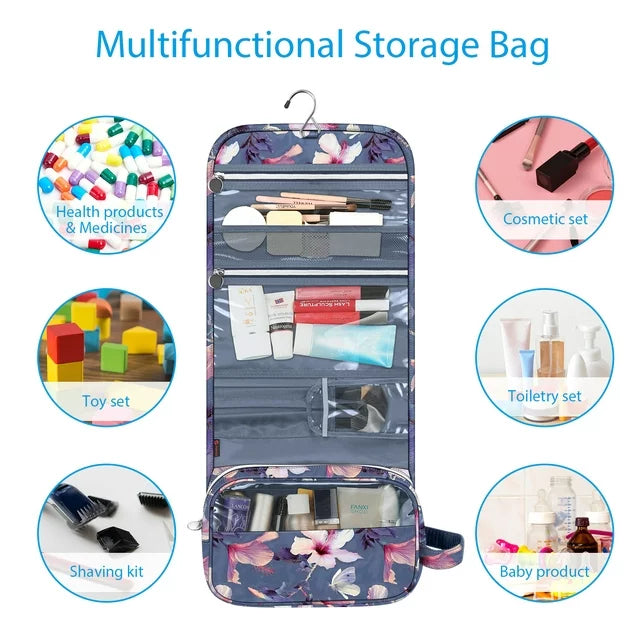 Cosmetic Storage Pouch with Transparent Panel and Metal Hook, Water Resistant All Vera Mart