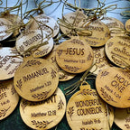 Wooden Advent Ornaments with Name-Themed Scripture Cards and Hanging Cord All Vera Mart