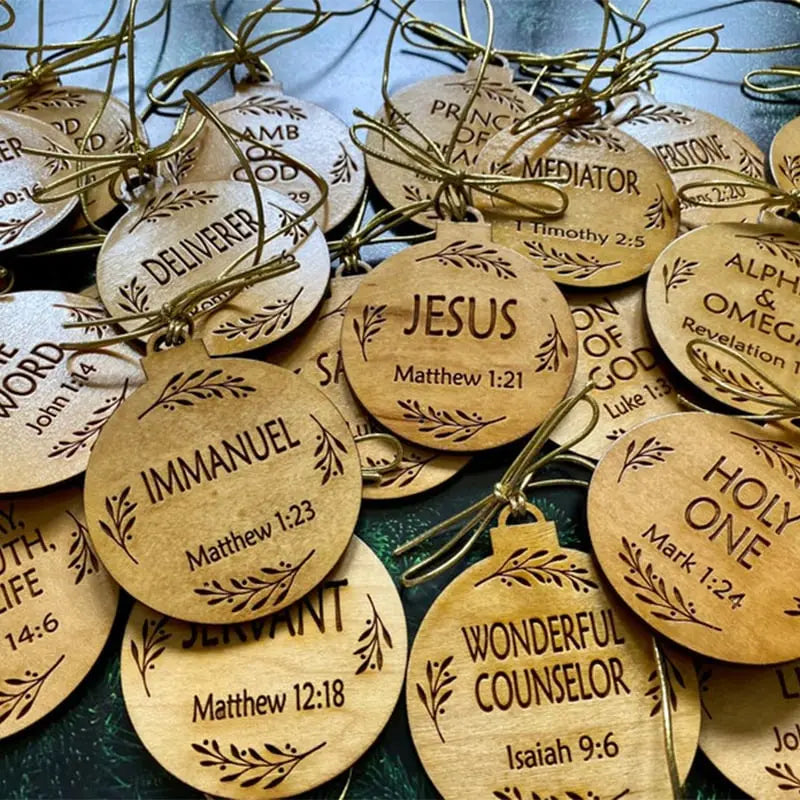 Wooden Advent Ornaments with Name-Themed Scripture Cards and Hanging Cord All Vera Mart
