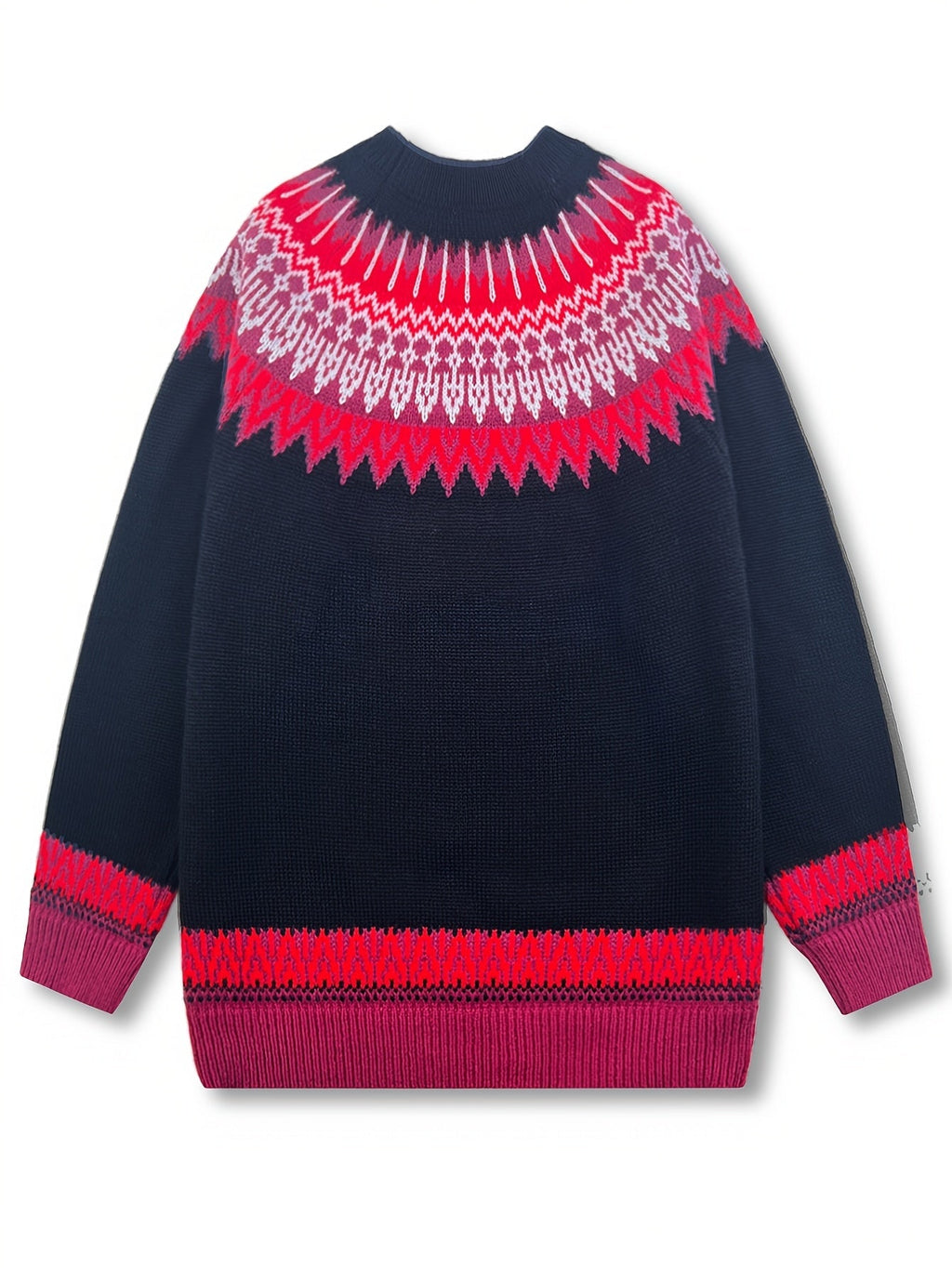 Womens Chunky Jacquard Round Neck Sweater with a Nature Inspired Pattern in Eight Colors