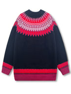 Womens Chunky Jacquard Round Neck Sweater with a Nature Inspired Pattern in Eight Colors