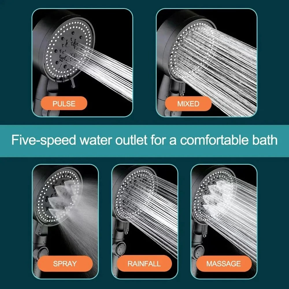 Handheld Shower Head with 5 Spray Patterns and Built-In Flow Control All Vera Mart