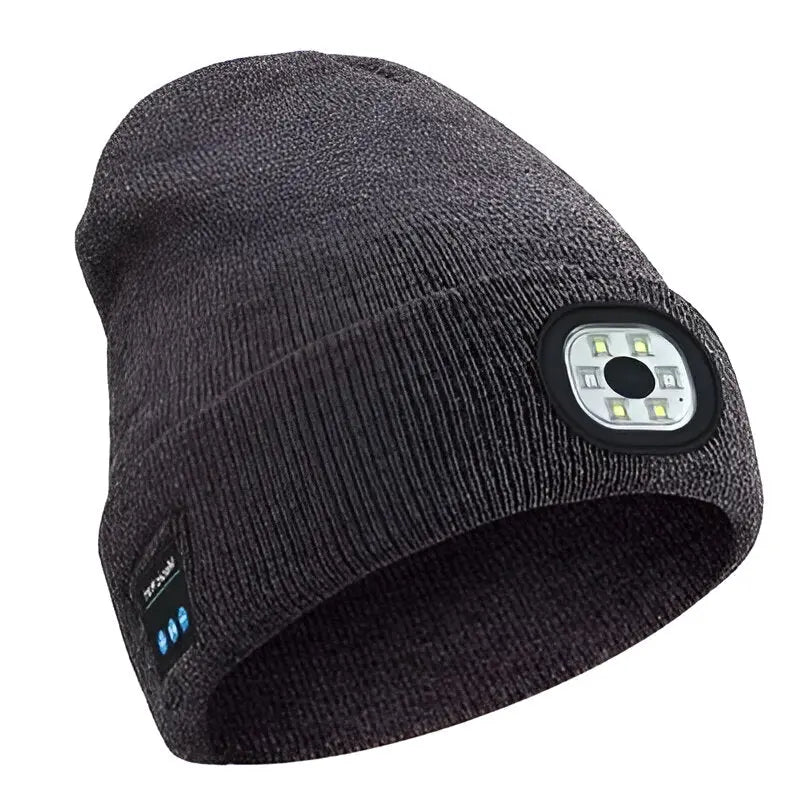 Bluetooth Beanie with Built-In LED Headlamp and Integrated Speakers, Removable Module All Vera Mart