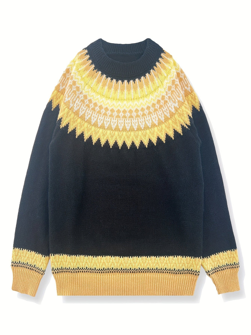 Womens Chunky Jacquard Round Neck Sweater with a Nature Inspired Pattern in Eight Colors