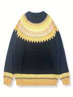 Womens Chunky Jacquard Round Neck Sweater with a Nature Inspired Pattern in Eight Colors