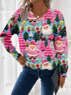 Women's Christmas Pullover Sweater with Scalloped Hem and Multicolor Holiday Pattern All Vera Mart