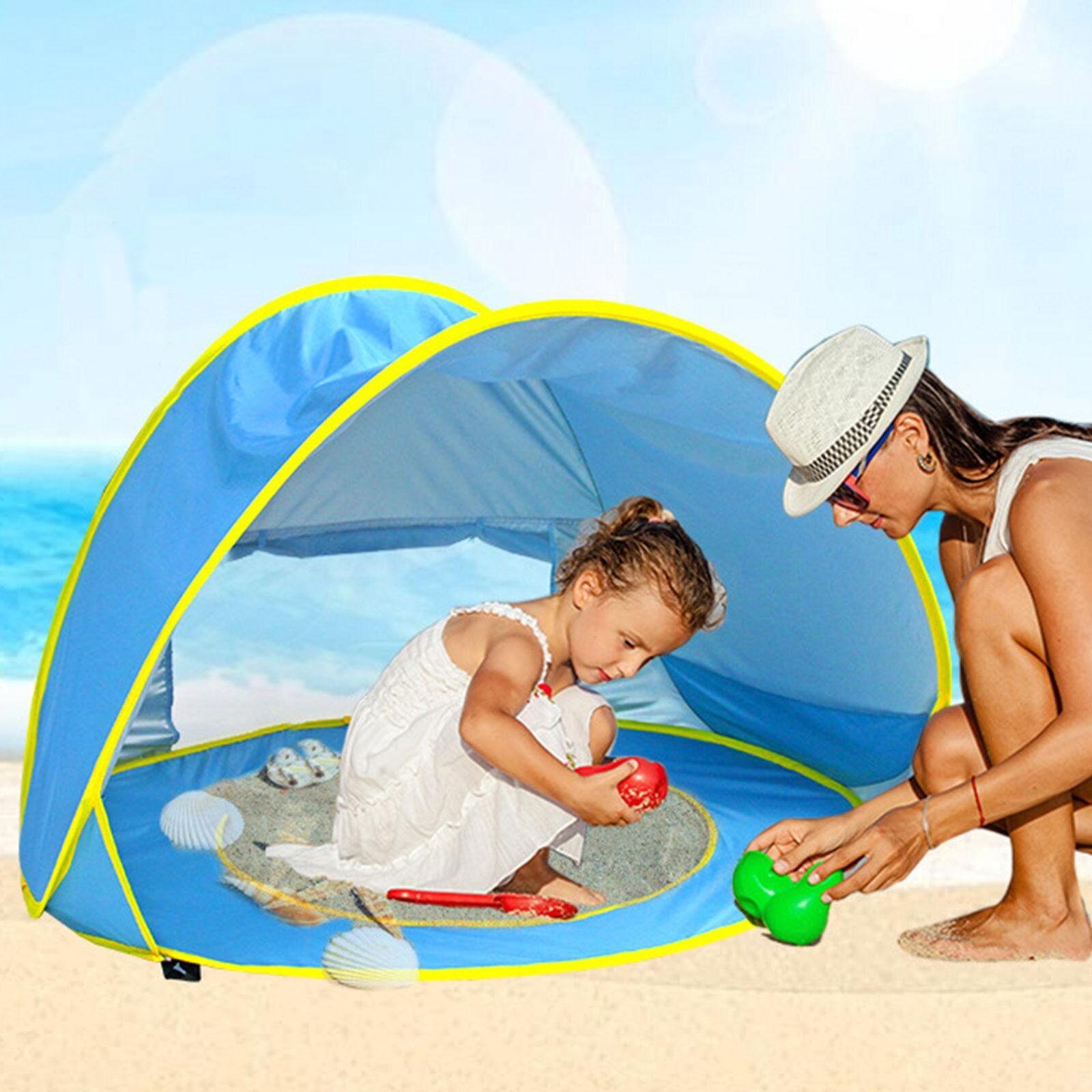 Pop Up Baby Beach Tent with Silver Coated Fabric and Mesh Ventilation, Ground Stakes Included All Vera Mart