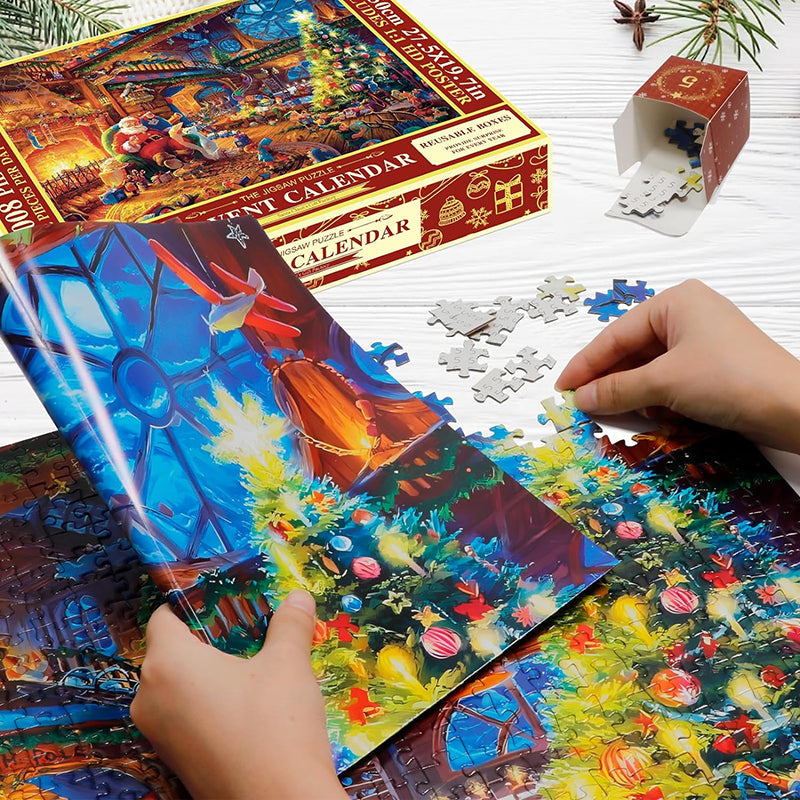 Advent Puzzle Calendar with 24 Daily Boxes and Reference Poster, 1008 Pieces All Vera Mart