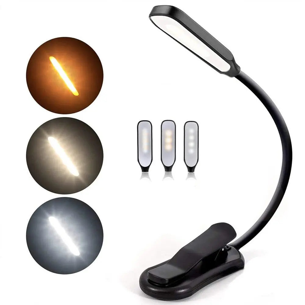 Clip-On Book Light with USB Rechargeable Battery and Adjustable Color Temperature, 9-LED All Vera Mart