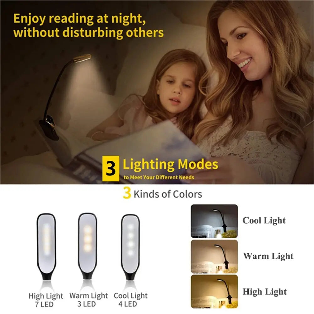 Clip-On Book Light with USB Rechargeable Battery and Adjustable Color Temperature, 9-LED All Vera Mart