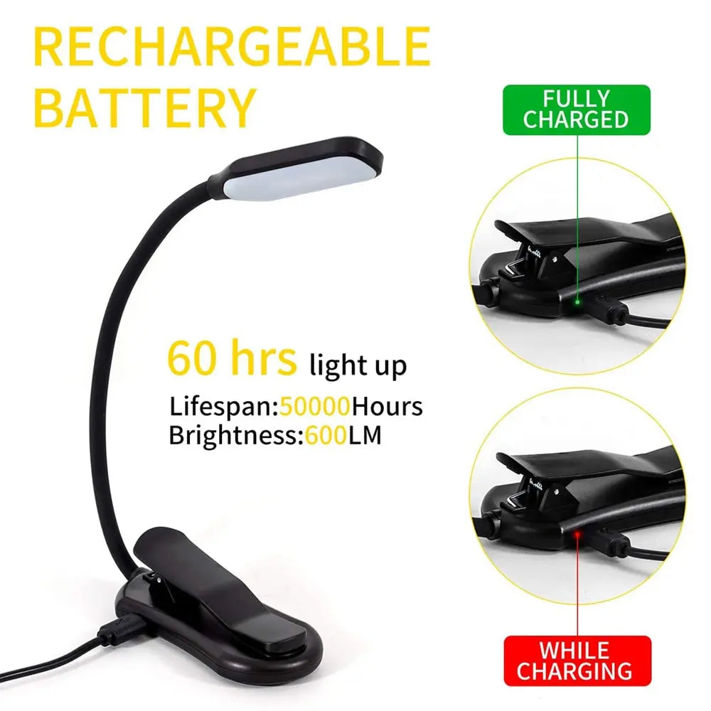 Clip-On Book Light with USB Rechargeable Battery and Adjustable Color Temperature, 9-LED All Vera Mart