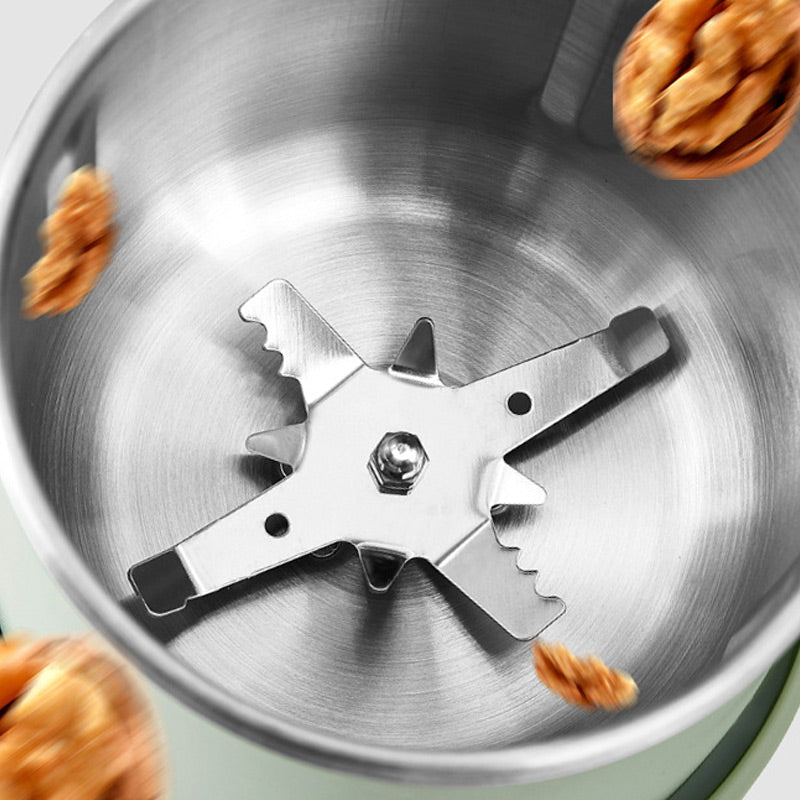 Electric Grain Mill with Stainless Steel Blade and Noise Reduction, 500g Capacity All Vera Mart