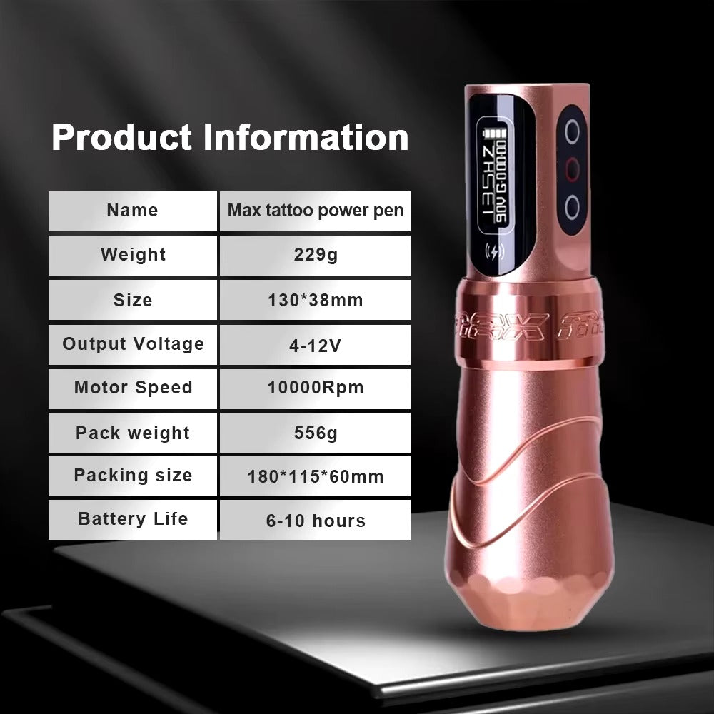 Wireless Tattoo Pen with 10,000 RPM Brushless Motor and LED Display, 10-Hour Battery All Vera Mart