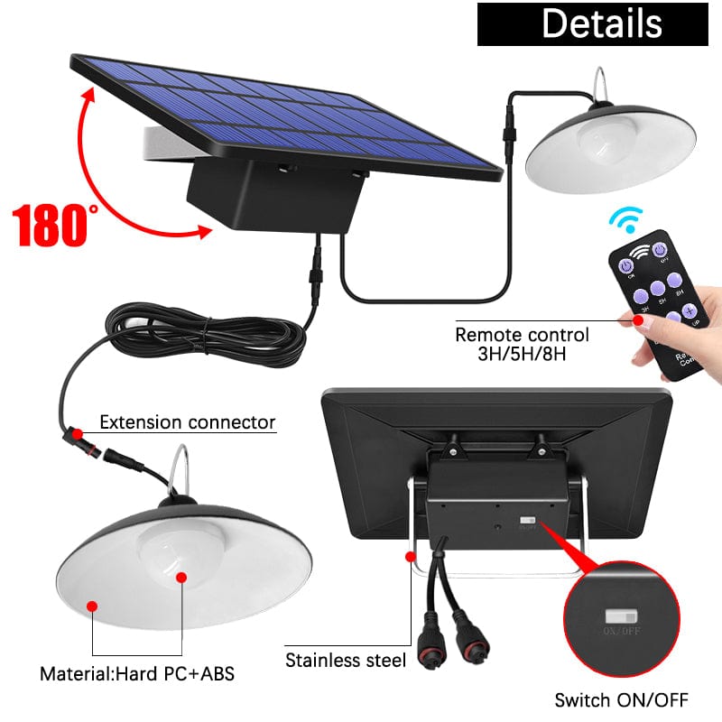 Solar Pendant Light with Dual Lamp Heads and Remote Control for Sheds All Vera Mart