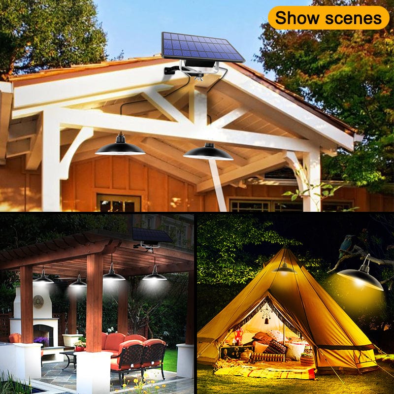 Solar Pendant Light with Dual Lamp Heads and Remote Control for Sheds All Vera Mart