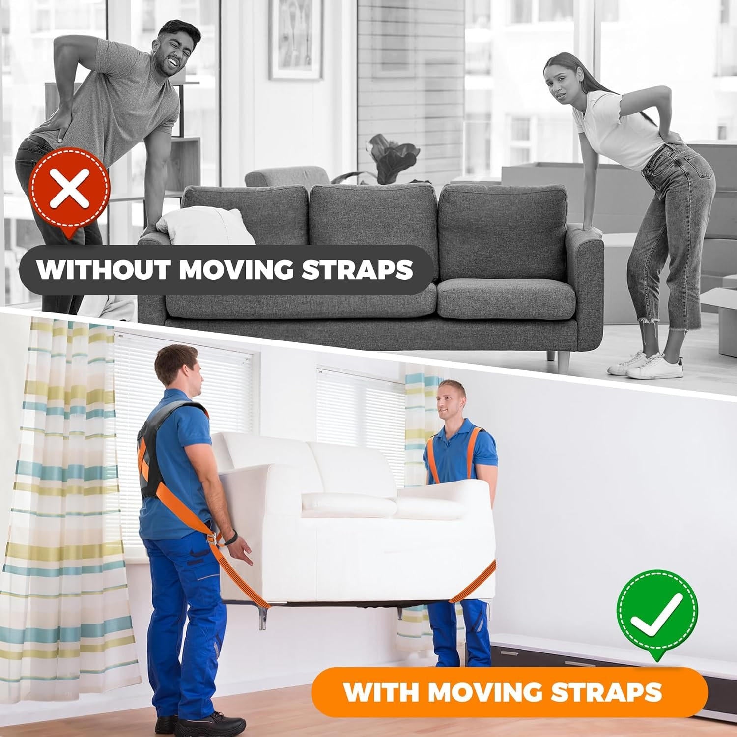 Furniture Moving Straps with Padded Shoulders and 400lb Capacity, Adjustable 59-118in All Vera Mart