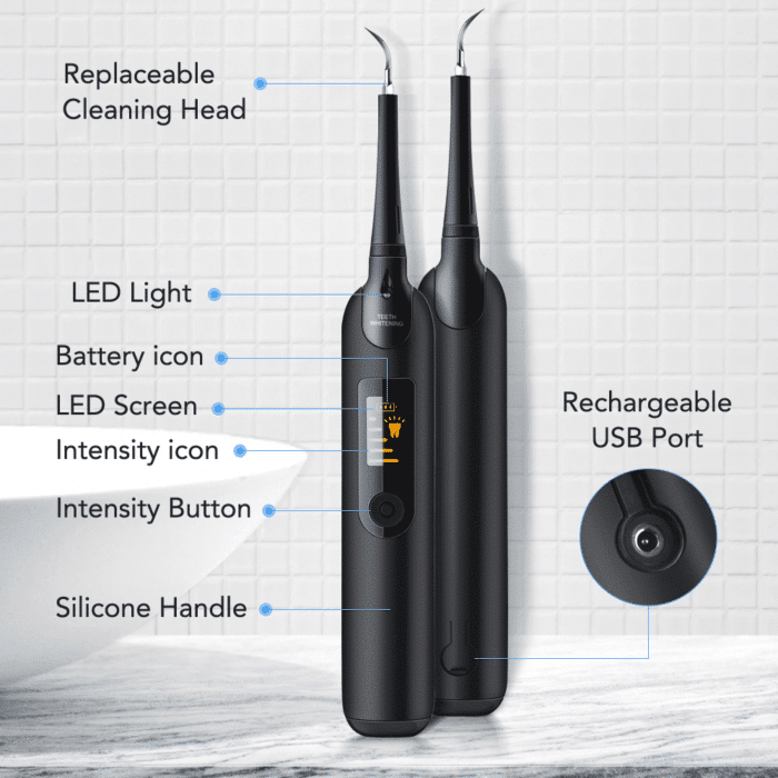 Ultrasonic Dental Scaler with LED Light and Three Cleaning Heads, Mirror Included All Vera Mart