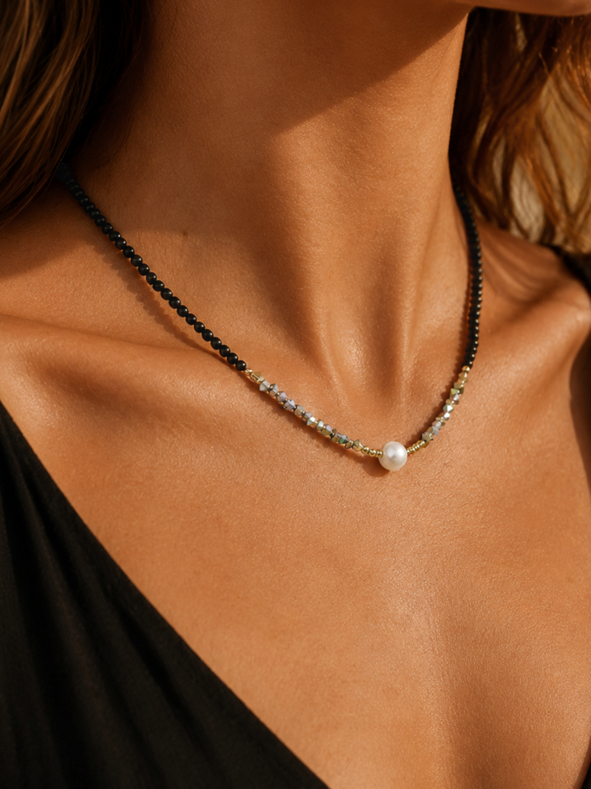 Synthetic Resin Choker Necklace with Pearl Bead, 43cm Length All Vera Mart