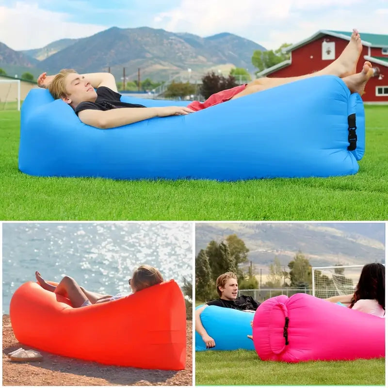 Portable Air Lounger with Pump-Free Inflation and Buckle Closure, 440lb Capacity All Vera Mart