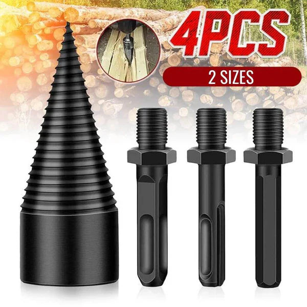 Wood Splitting Drill Bit with High Carbon Steel and Threaded Design, Three Handle Adapters All Vera Mart