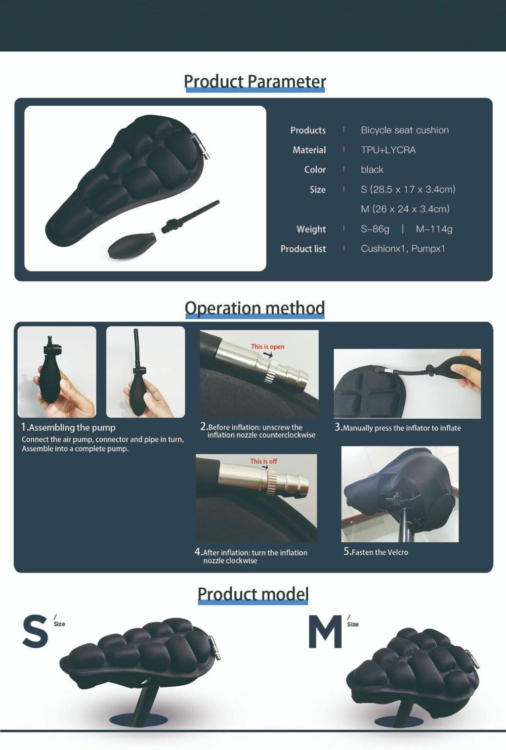 Air Convection Bicycle Seat Cushion with Airbag Grid and Anti-Slip Base All Vera Mart
