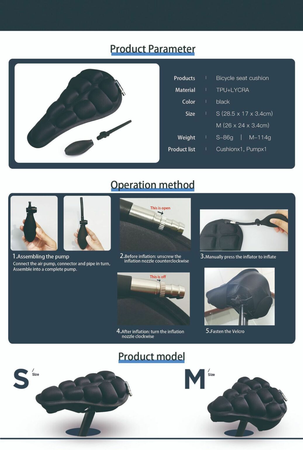 Air Convection Bicycle Seat Cushion with Airbag Grid and Anti-Slip Base All Vera Mart