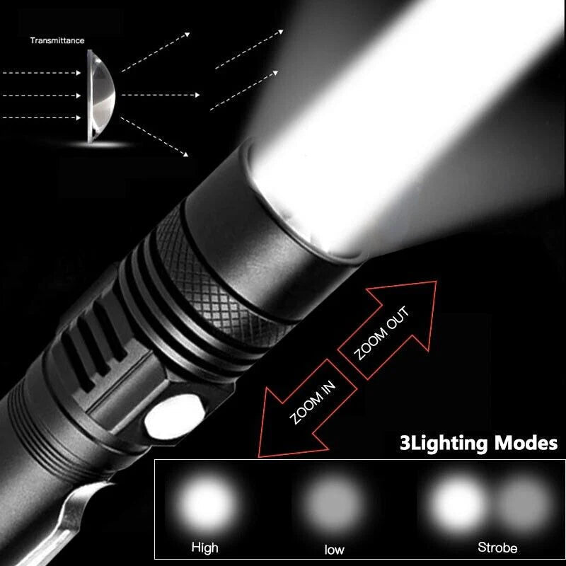Rechargeable Tactical Flashlight with 600 Foot Beam and Four Brightness Modes All Vera Mart