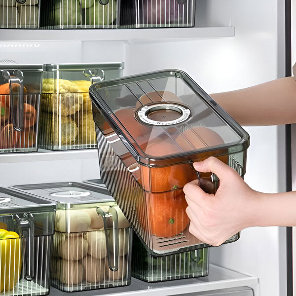Refrigerator Storage Box with Ventilated Lid and Transparent Walls, Stackable All Vera Mart