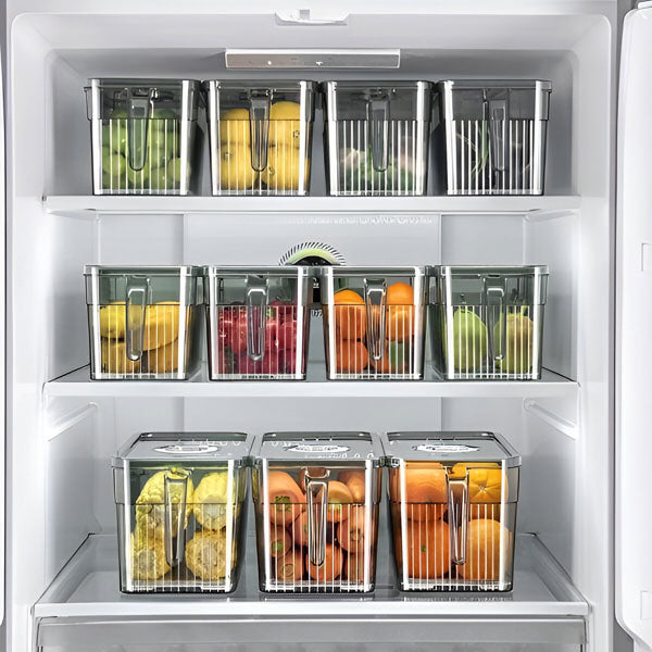 Refrigerator Storage Box with Ventilated Lid and Transparent Walls, Stackable All Vera Mart