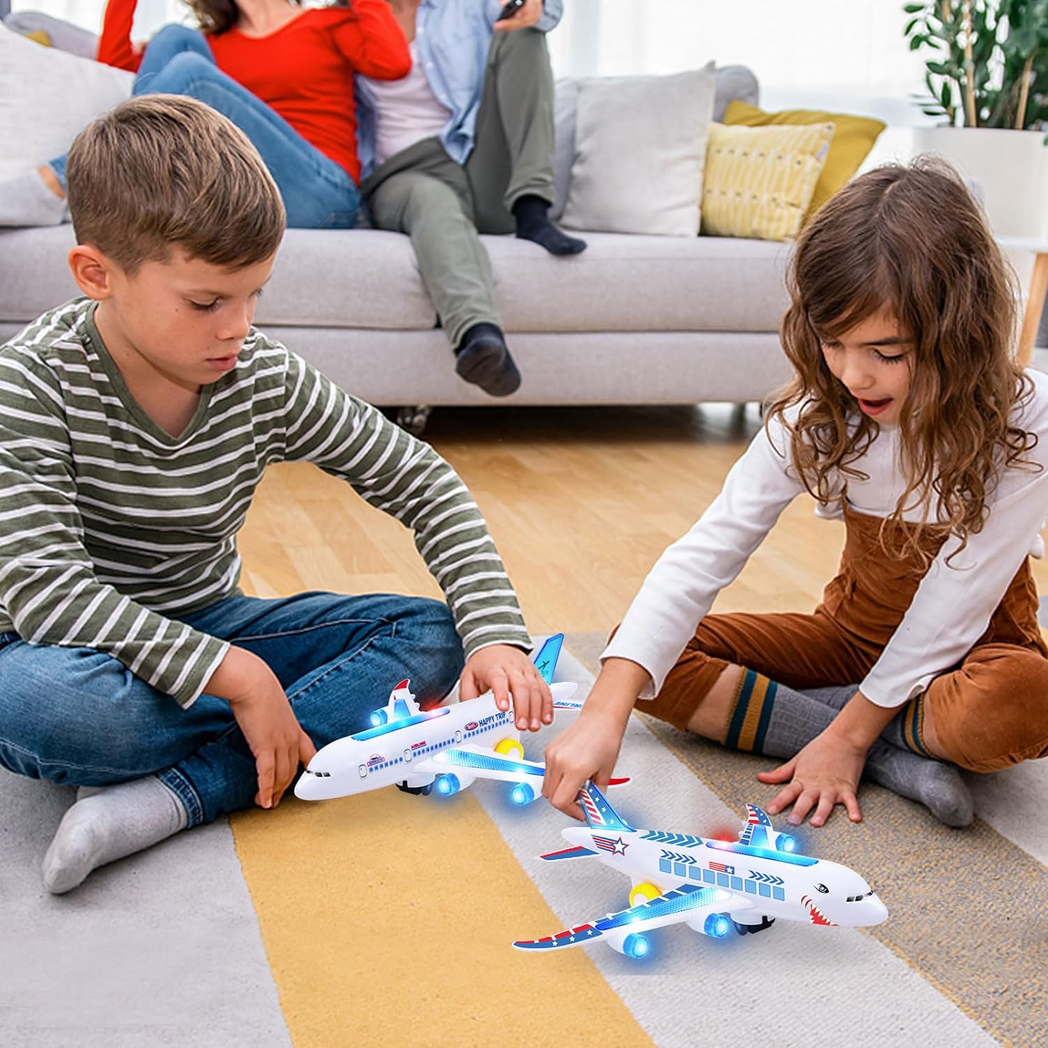 Moving Airplane Toy with Obstacle Detection and Sound Effects, Colorful Lights All Vera Mart