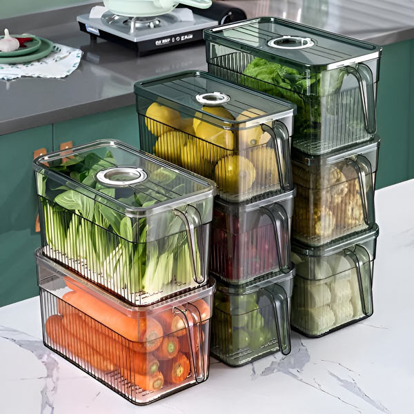 Refrigerator Storage Box with Ventilated Lid and Transparent Walls, Stackable All Vera Mart