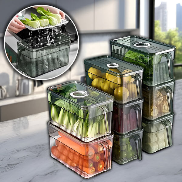 Refrigerator Storage Box with Ventilated Lid and Transparent Walls, Stackable All Vera Mart