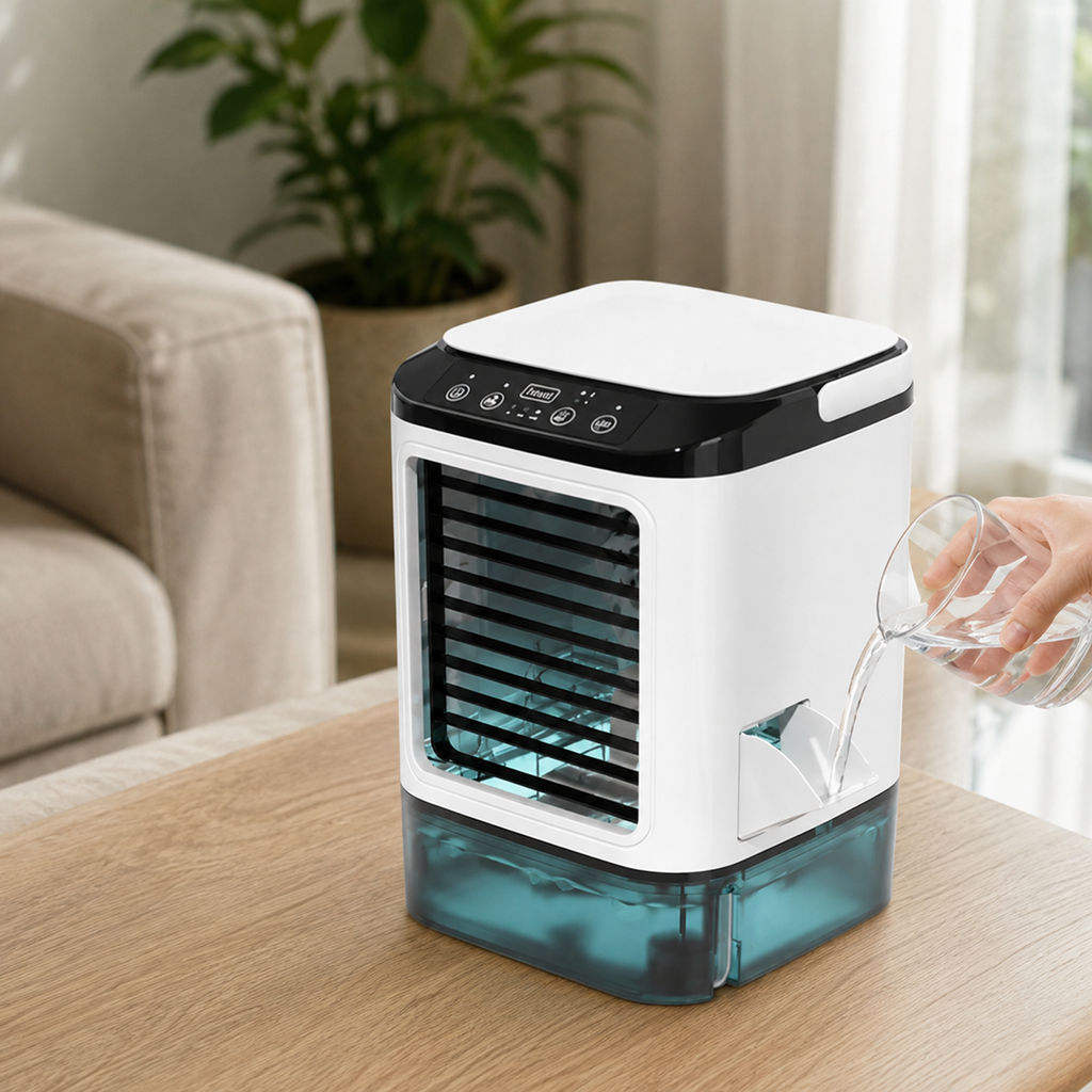 Desk Air Cooler with Dual Spray Atomization and Oscillating Blades, 900ml Tank All Vera Mart