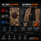 Heated Jacket with 7 Zones and Adjustable Heat Settings, Camouflage All Vera Mart