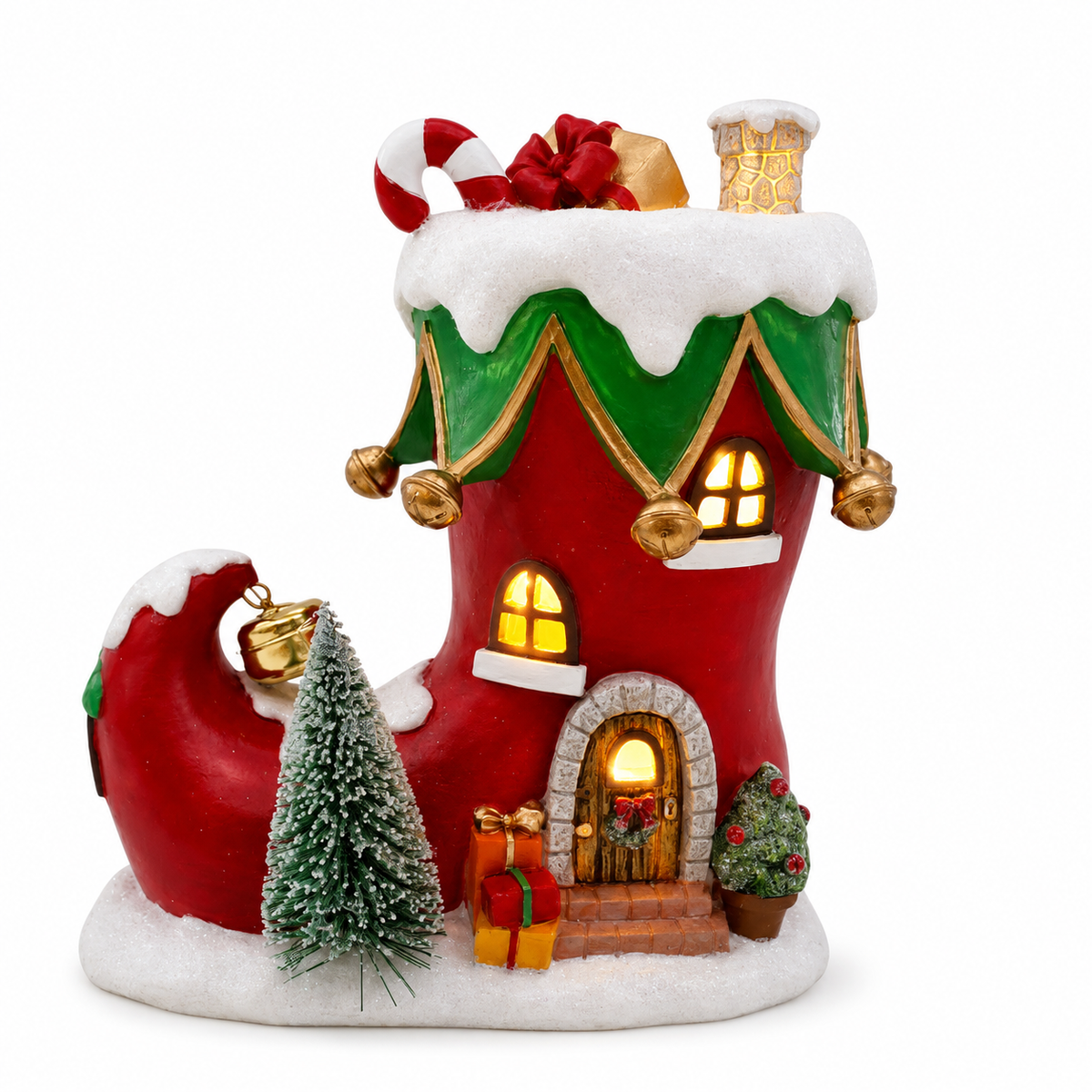 Resin Boot House with Built-In Light and Holiday Details, 8 Inches All Vera Mart