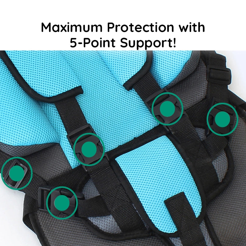 Portable Car Seat Cushion with Five Point Harness and Mesh Ventilation for Ages 0-12 All Vera Mart