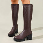 Chunky Heel Knee High Boots - Stella