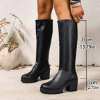 Chunky Heel Knee High Boots - Stella