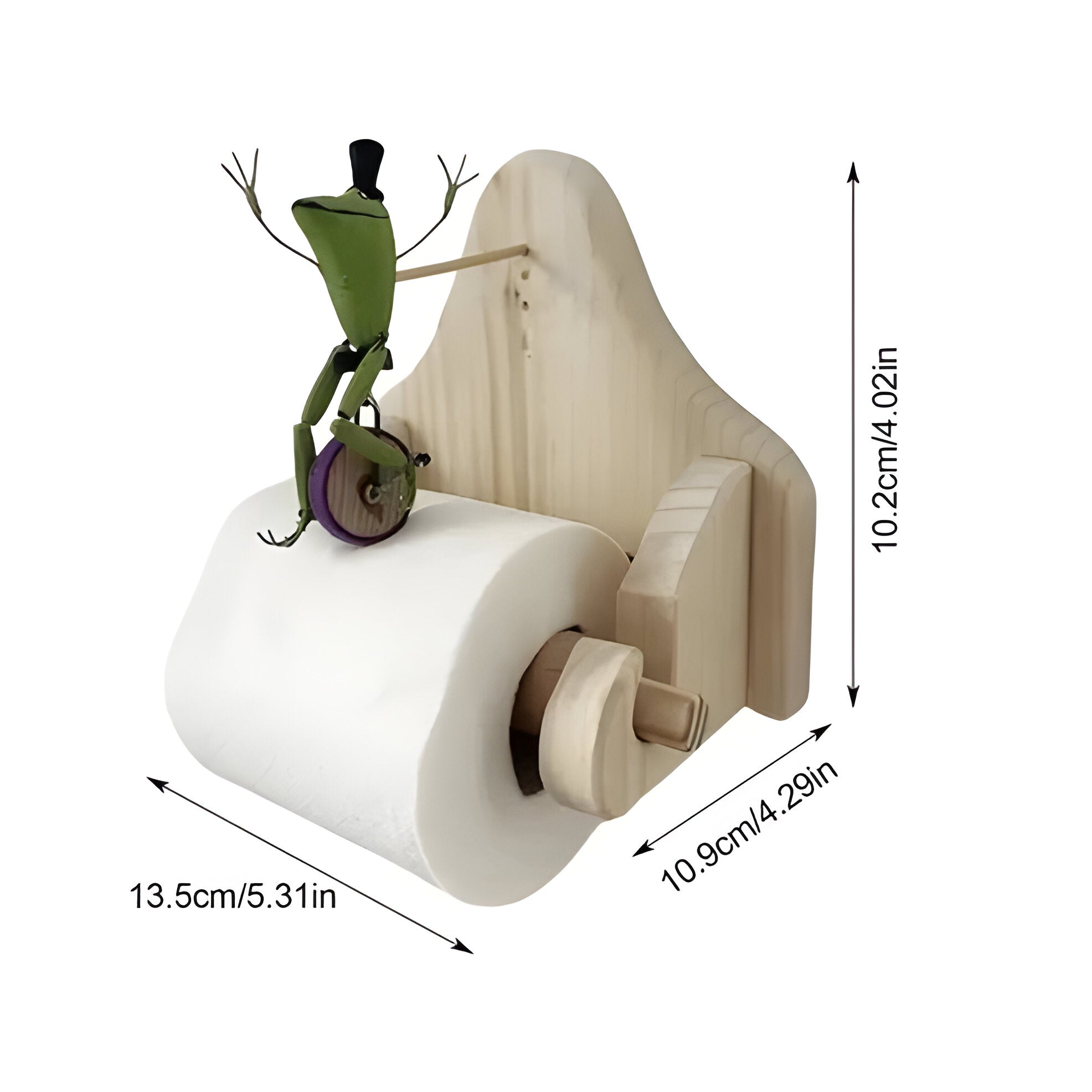 Wooden Frog on Bicycle Toilet Paper Holder with Natural Grain Details All Vera Mart