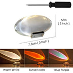 Crystal Atmosphere Lamp Elegant Ambient Lighting with measurements and color options on a white background