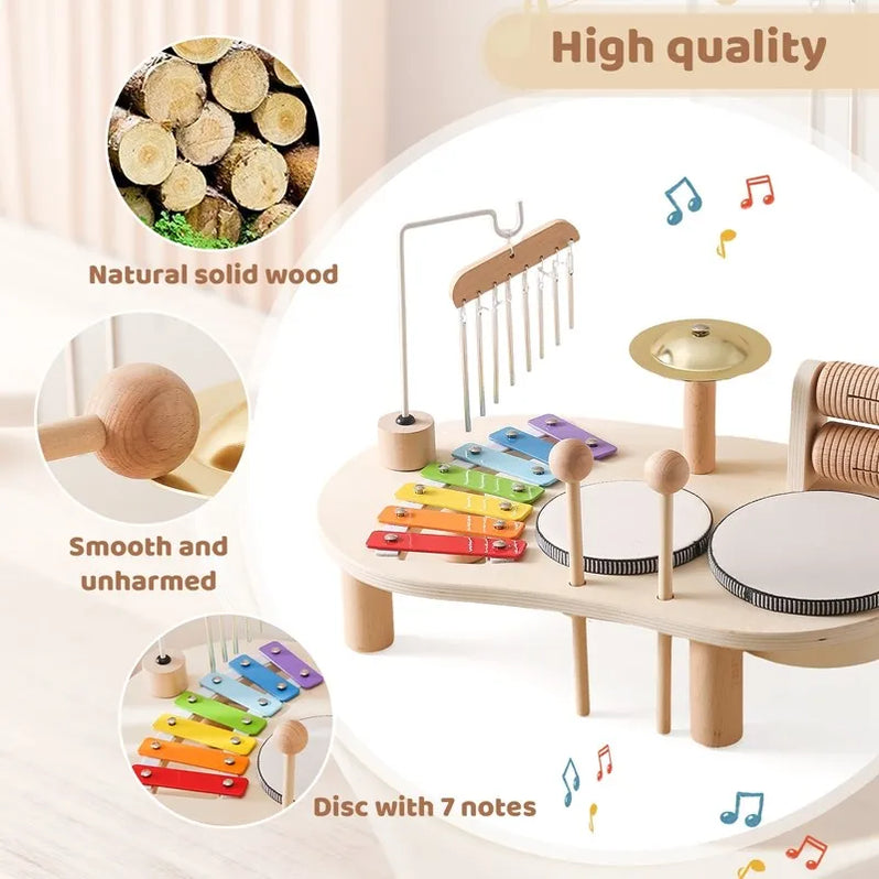 Wooden Music Station with Five Instruments and Color Coding for Ages 2-6 All Vera Mart