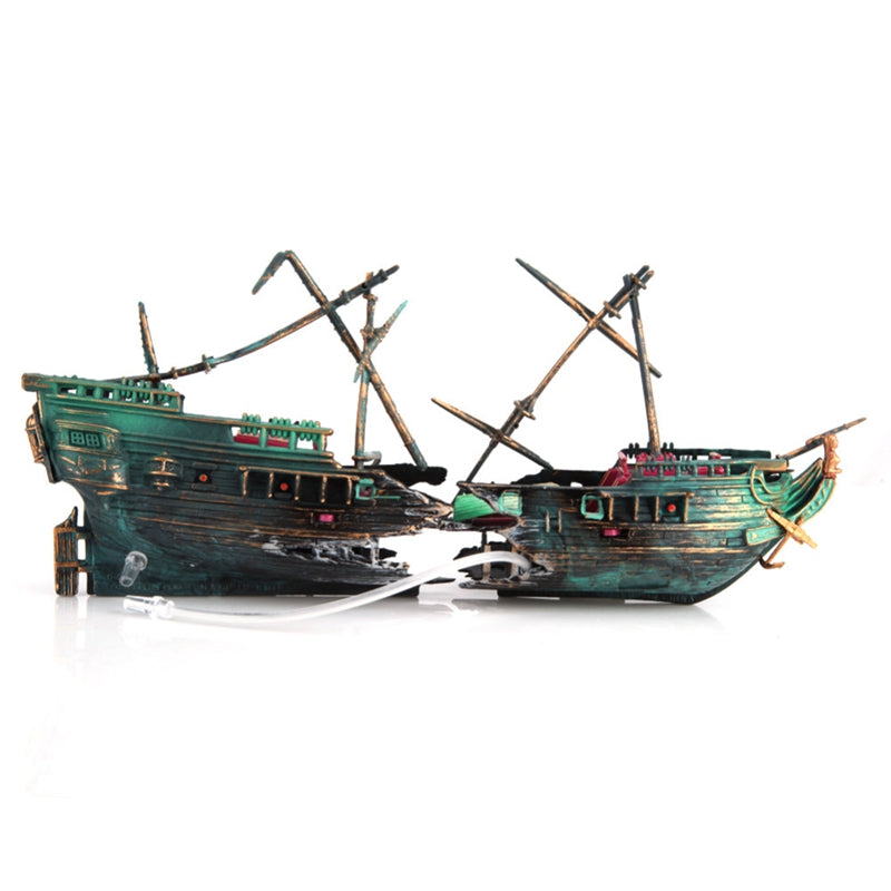 Shipwreck Aquarium Hideout with Air Hose and Multiple Entry Points All Vera Mart