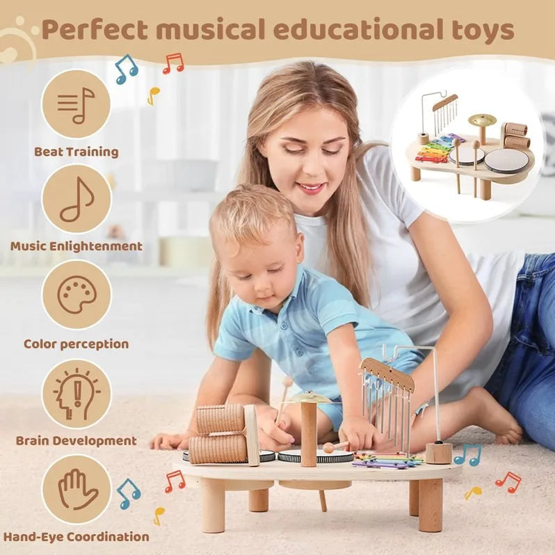 Wooden Music Station with Five Instruments and Color Coding for Ages 2-6 All Vera Mart