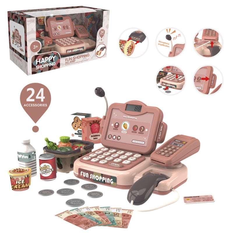 Interactive Toy Cash Register with Working Scanner and Calculator, 24 Accessories All Vera Mart