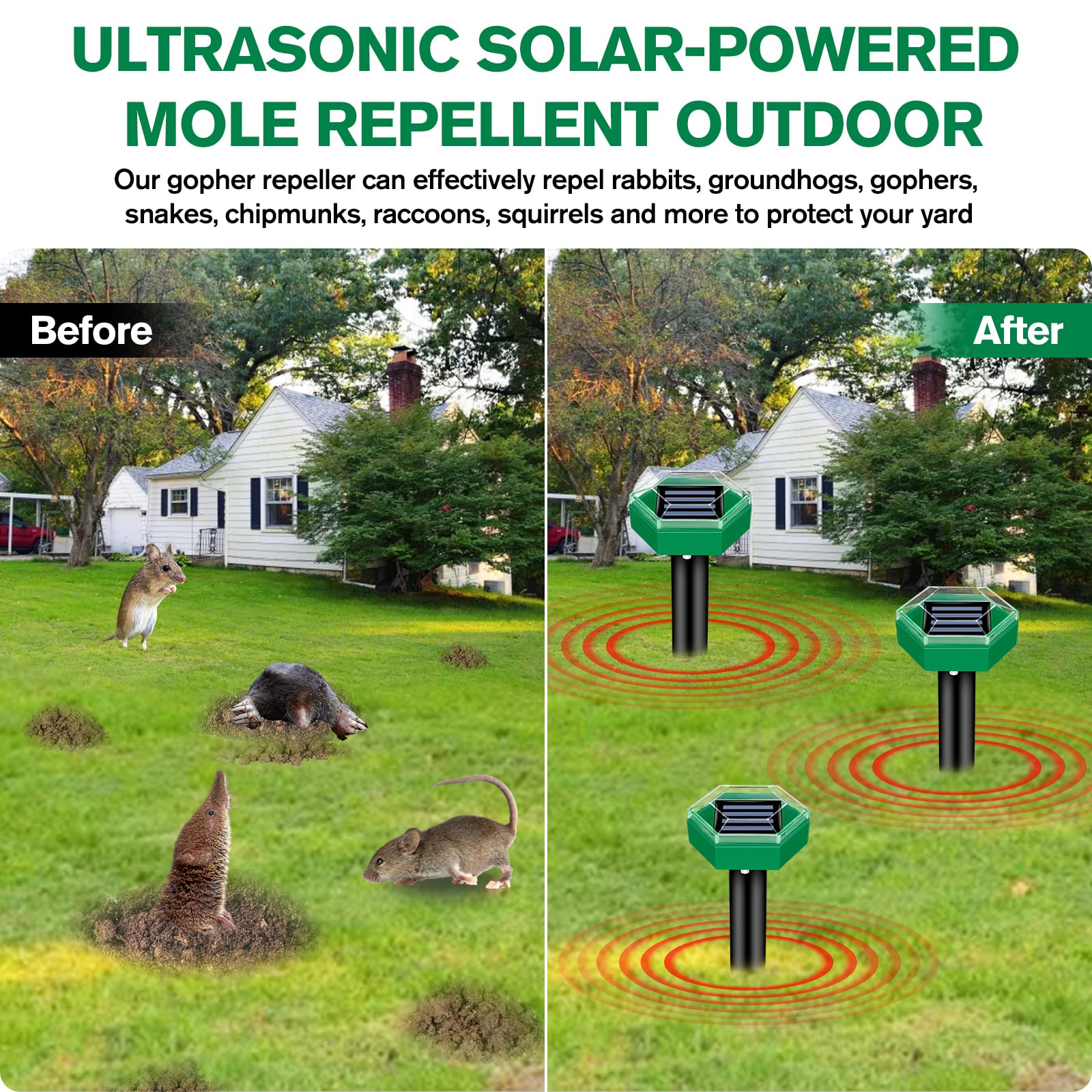 Solar Ultrasonic Pest Repeller Spike with Rechargeable Battery and Waterproof Design, 4-Pack All Vera Mart