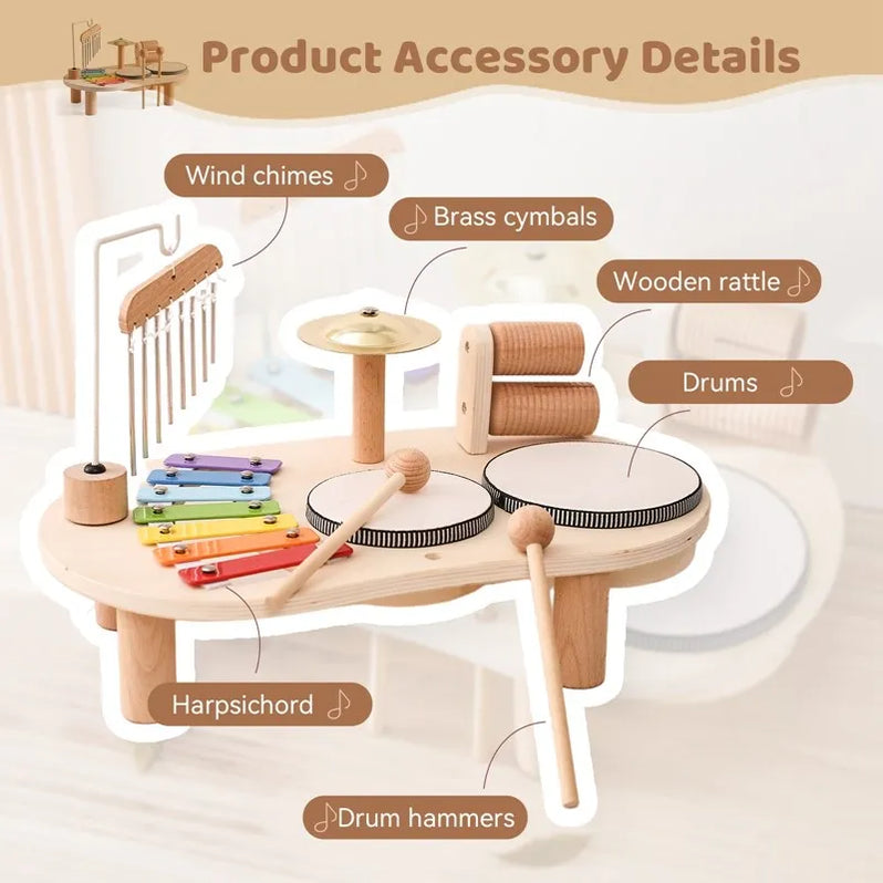 Wooden Music Station with Five Instruments and Color Coding for Ages 2-6 All Vera Mart