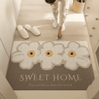 Floral Welcome Mat with Sweet Home Daisy Print, Non Slip Backing and Washable Textured PVC in Three Sizes