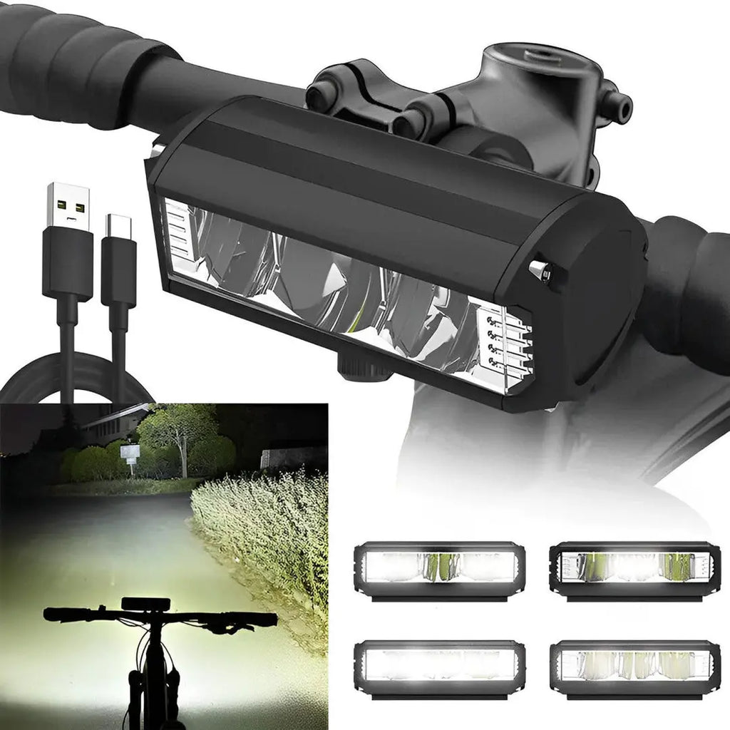 LED Bike Light with USB-C Rechargeable and Quick-Attach Handlebar Mount, Water-Resistant All Vera Mart